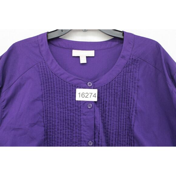 Woman Within Tunic Shirt Woman's 5X Purple Pintuck Button Up Cotton Long Sleeve - Picture 8 of 8